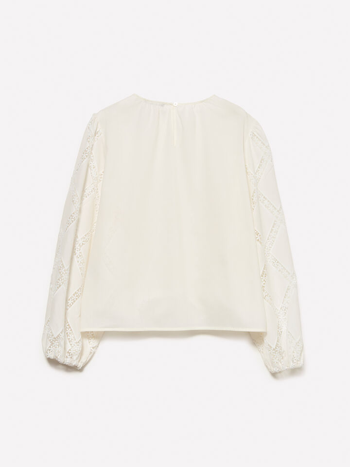 Cream white blouse with lace - women's blouses - Creamy White | Sisley image number 6